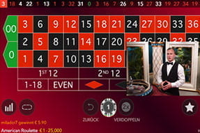 Zu sehen ist das Live Roulette von Evolution Gaming, bei dem ihr den Live Video Stream hin und her schieben könnt.