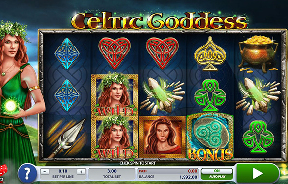 Der Spielbildschirm des Slots Celtic Goddess.
