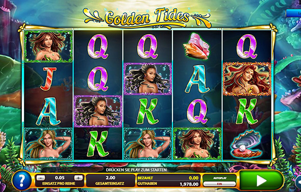 Der Spielbildschirm des Slots Golden Tides.
