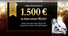 Statt des 140€ Bonus kann man sich mit dem Aktionscode WELCOME1 ein 1500€ Bonuspaket sichern