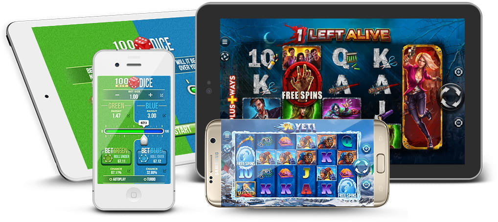 Die Spiele von 4ThePlayer dargestellt auf Smartphones und Tablets.