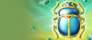 Das Logo vom Playamo Casino mit einem Bild des Slots Scarab Riches