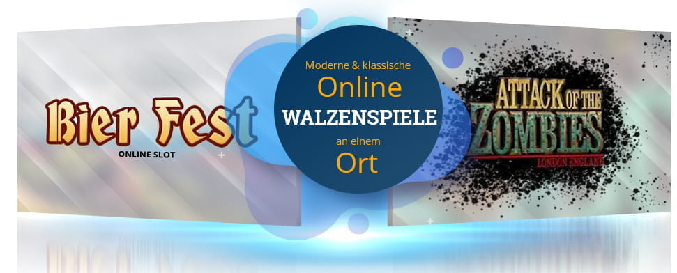 Die Logos der Genesis Gaming Spielautomaten Bier Fest und Attack of the Zombies.