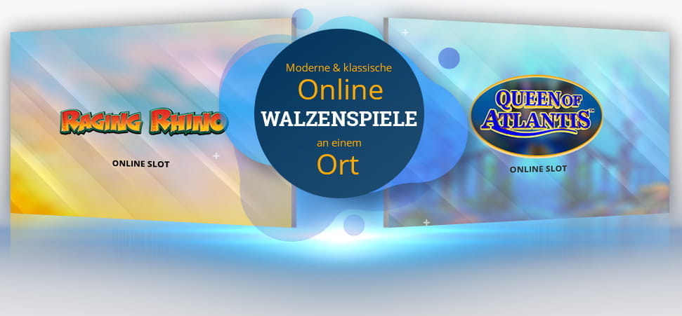 Auf dem Bild sind die Logos der Pragmatic Play Online Slots Great Rhino und Queen of Atlantis zu erkennen.