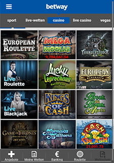 Die Spieleübersicht in der Betway App