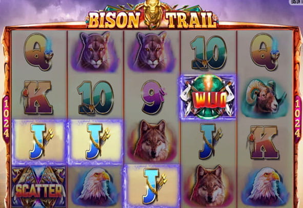 Startbildschirm der kostenlosen Demo des Slots Bison Trail.