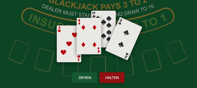 Eine Spielfläche mit den Karten 3,4, 10 und 2.
