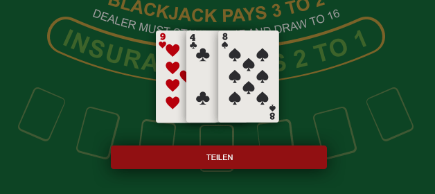 Eine Spielfläche mit den Karten 9,4 und 8.