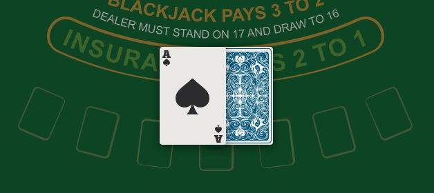 Eine Spielfläche mit einem Ass und einer umgedrehten Karte.