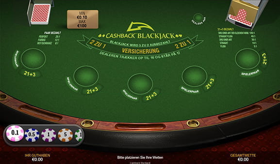 Ein Cashback Blackjack Tisch aus dem Hause des Spieleherstellers Playtech.