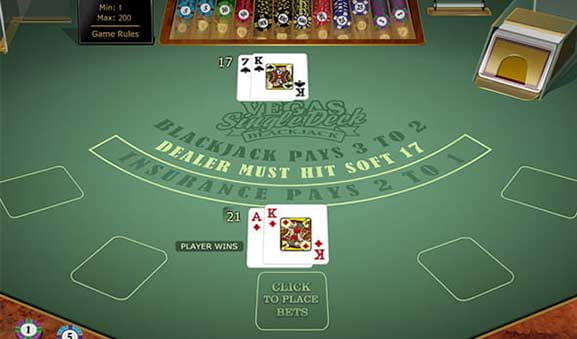 Der Spieltisch von Vegas Single Deck Blackjack von Microgaming.