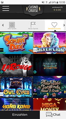 Die Spielauswahl in der Casino Cruise App