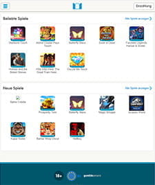 Die Auswahl Seite des Casino Rooms mit allen Slot Spielen