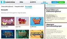 Man kann sofort eine Spielauswahl mit dem Casino Room Bonus nutzen