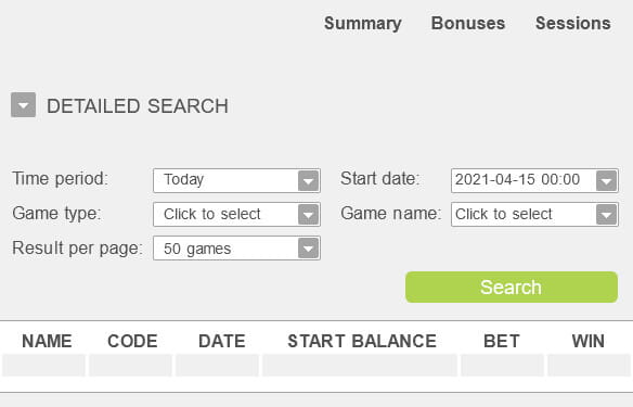 History der Spielergebnisse.