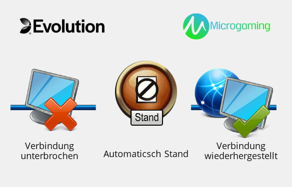 Zwei Computer Server und eine Speicherplatte sowie die Logos von Evolution und Microgaming.