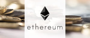 Im Hintergrund sind Geldmünzen zu sehen und der Vordergrund zeigt das Ethereum sowie das 22Bet Logo. 