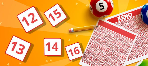 The Zahlen 12, 13, 14, 15 and 16 auf einer Keno Karte.