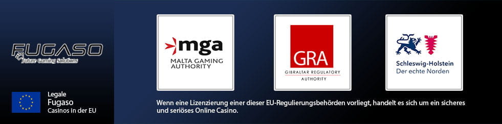 Die Logos der europäischen Regulierungsbehörden wie der Malta Gaming Auhtority.