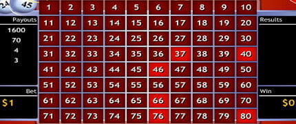 Eine Keno Karte mit sechs Zahlen die gesetzt wurden.