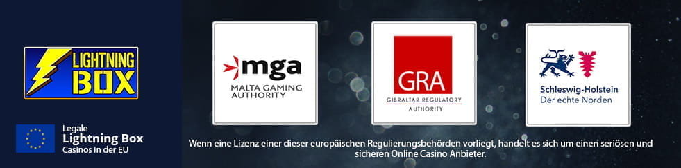 Informationen zu den Regulierungsbehörden der besten Lightning Box Casinos. 