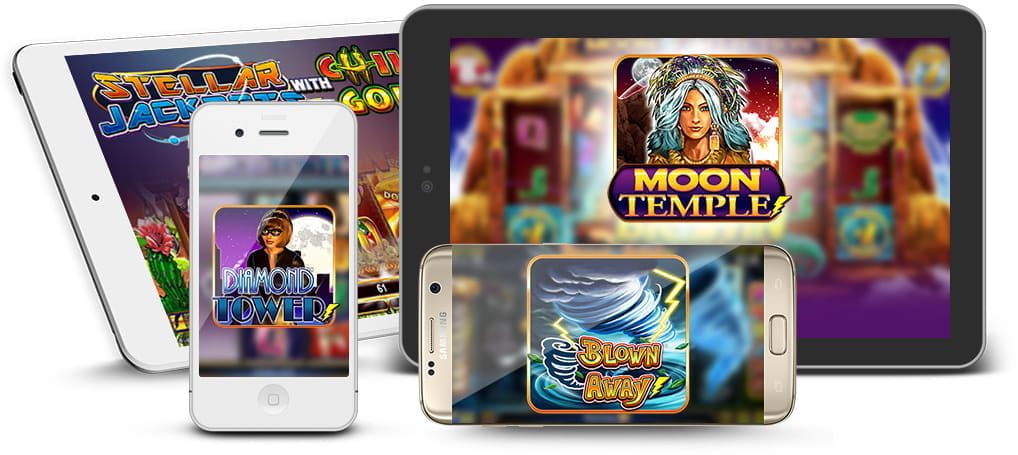 Diverse Lightning Box Spiele dargestellt auf Smartphones und Tablets.