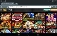 Das Navigationsmenü und die Spielauswahl in der mobilen Eurogrand App