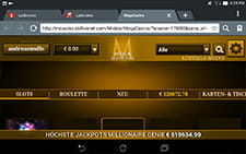 Die Lobby der MegaCasino App auf einem Androidgerät