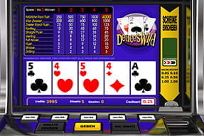 Zu sehen ist ein Deuces Wild Automat, an dem gerade zwei Paare gezogen wurden.