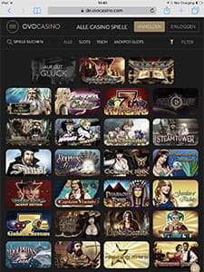 Die Spielauswahlseite der Play Club Casino App