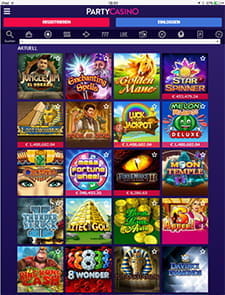 Die Slotauswahl Seite der Partycasino App