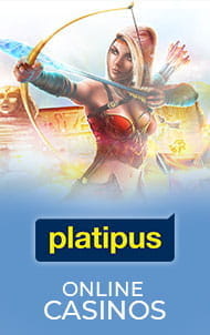 Eine Spielcharakter aus einem Platipus Slot mit dem Logo des Software Entwicklers.