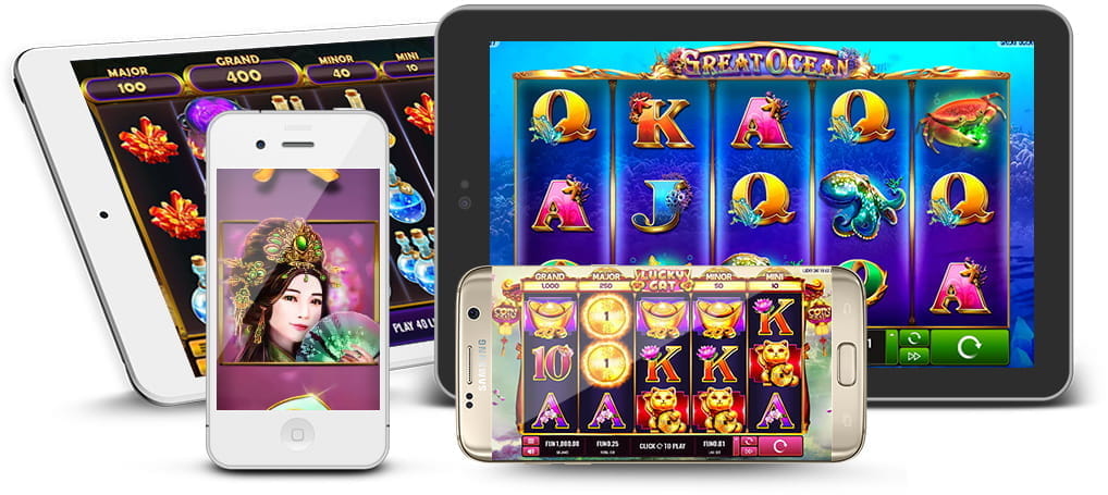Verschiedene Platipus Slots dargestellt auf Tablet und Smartphones.