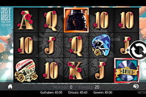 Das Bild zeigt die Walzen des Guns 'N Roses Slots.