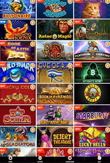 Das Bild zeigt einen Ausschnitt aus der umfangreichen Spielauswahl des hier vorgestellten Anbieters.