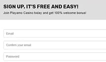 Auf dem Bild ist das Anmeldefenster zu sehen, in das man seine Daten eintragen muss, um ein Konto bei Playamo zu eröffnen.