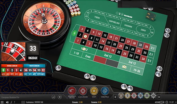 Blick auf den Spieltisch beim European Roulette Pro von Play'n GO.