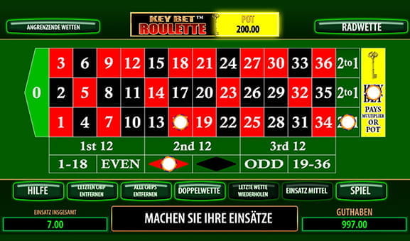 Blick auf den Spieltisch von Key Bet Roulette des Herstellers Scientific Games.