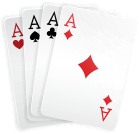 Vier Spielkarten mit einem Ass in jeder Farbe.