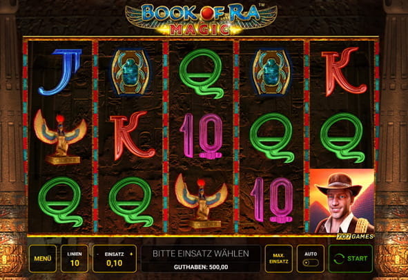 Hier auf dem Bild ist die Spielfläche von Book of Ra Magic zu sehen.