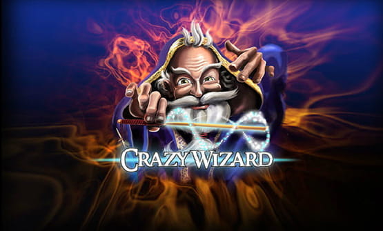 Das Logo des Crazy Wizard Slots und der Zauber des Spielautomaten.