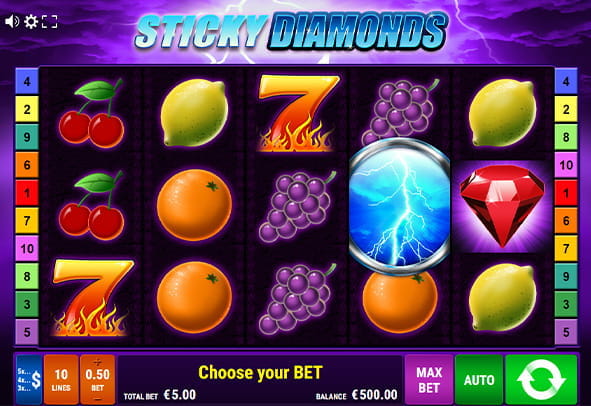 Eine kostenlose Demo-Version des Sticky Diamonds Slots.