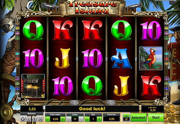 Eine kostenlose Demo-Version des Treasure Island Slots.