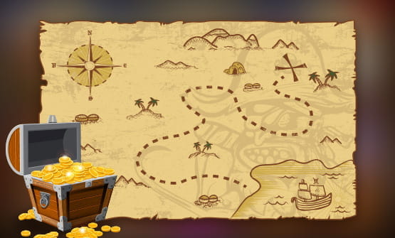 Eine Landkarte als Startbildschirm des online Slots Treasure Island.