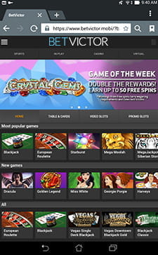 So sieht die Spielauswahl der Lobby in der mobilen Applikation von BetVictor aus