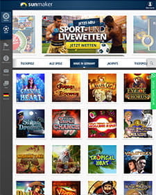 Die Auswahl an Games in der Sunmaker App