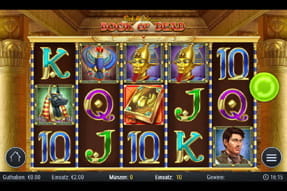 Auf dem Bild ist die mobile Version des Slots Book of Dead, das an den Klassiker Book of Ra erinnert, zu sehen.