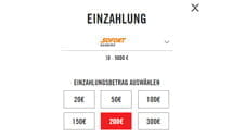 Zu sehen ist die Einzahlungsmaske um Geld auf das Nutzerkonto einzuzahlen.