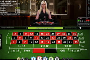 Das Bild zeigt einen virtuellen Roulette Tisch mit Croupier.