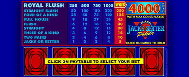 Das Spielfeld beim Video Poker mit verdeckten Karten.